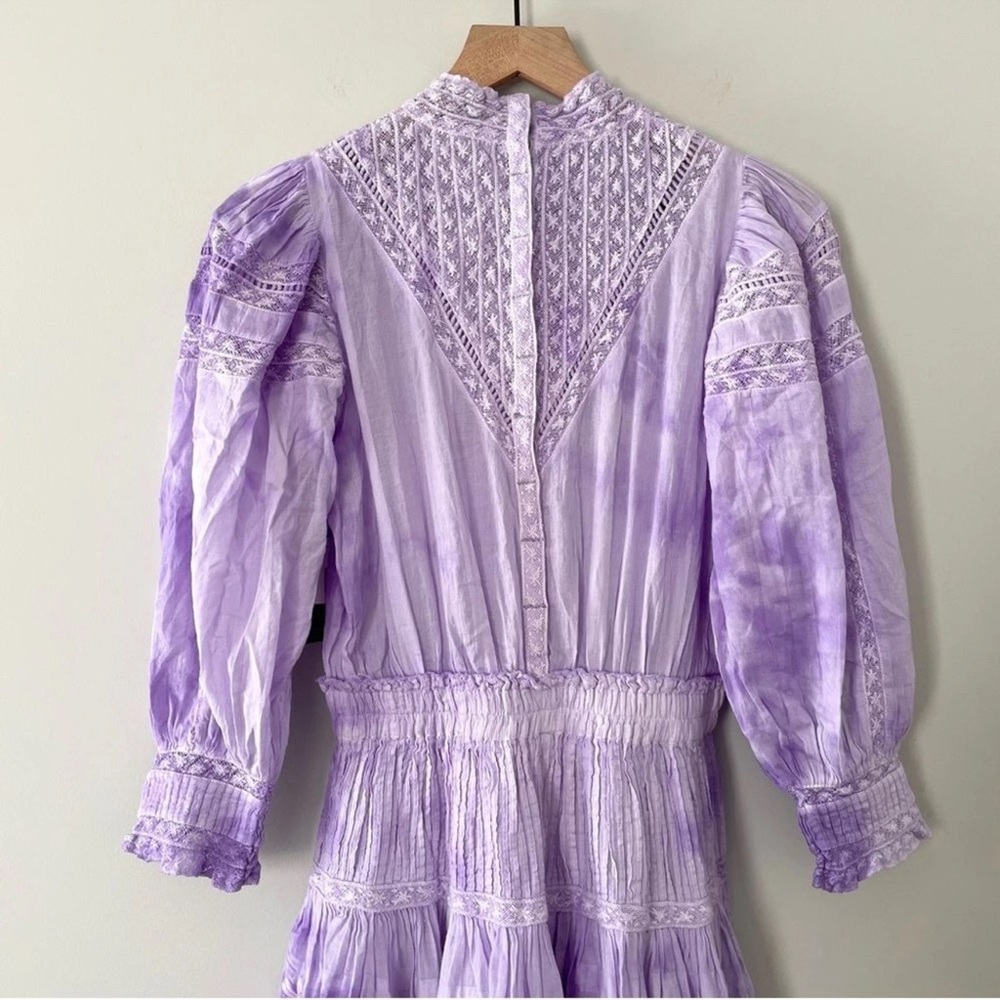 LOVESHACKFANCY Purple Tie-Dye Viola Mini Dress Ruffles Embroidery Cottagecore - Picture 9 of 14